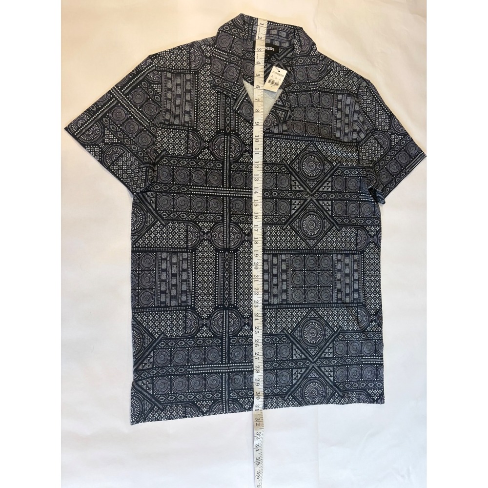 NEW Express Mens Polo Medium Navy / Dark Blue with Pattern - Picture 4 of 7
